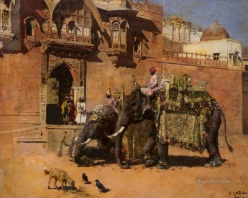 動物 Painting - エドウィン・ロード・ウィーク ジョドポール宮殿の象